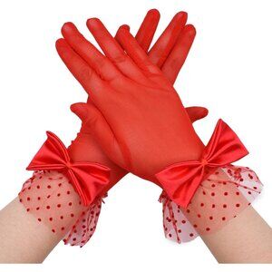 Women's Short St122-Red Lace Open Half Finger Gloves Wedding Party Prom